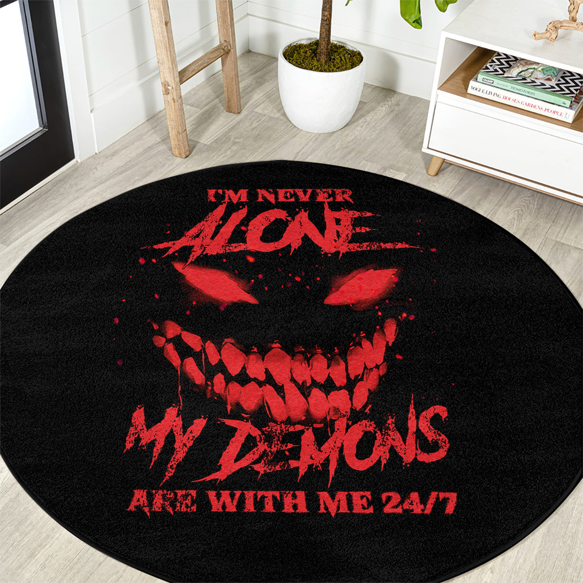 im-never-alone-my-demon-are-with-me-round-carpet