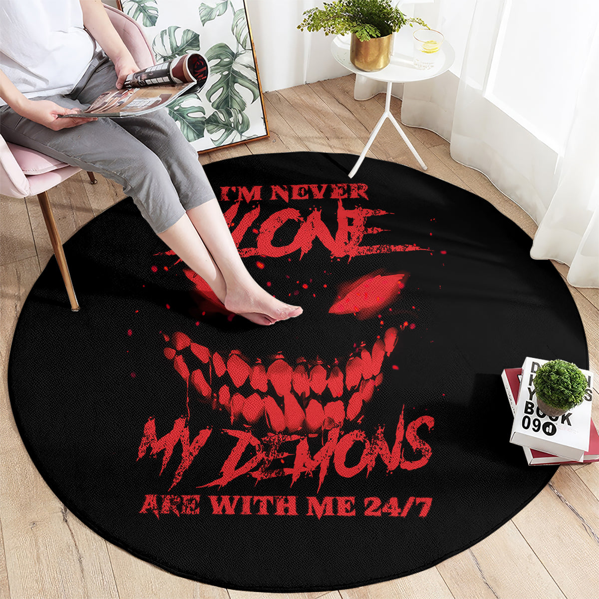 im-never-alone-my-demon-are-with-me-round-carpet