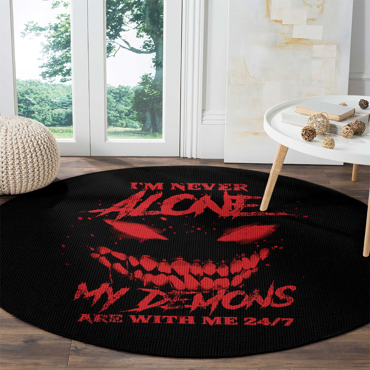 im-never-alone-my-demon-are-with-me-round-carpet