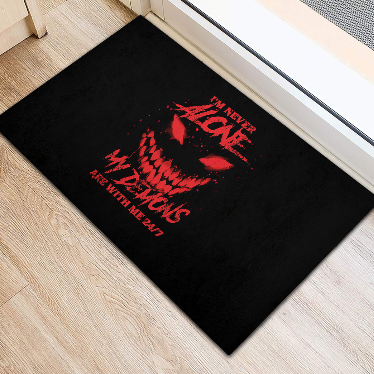 I'm Never Alone My Demon Are With Me Rubber Doormat - Wonder Print Shop