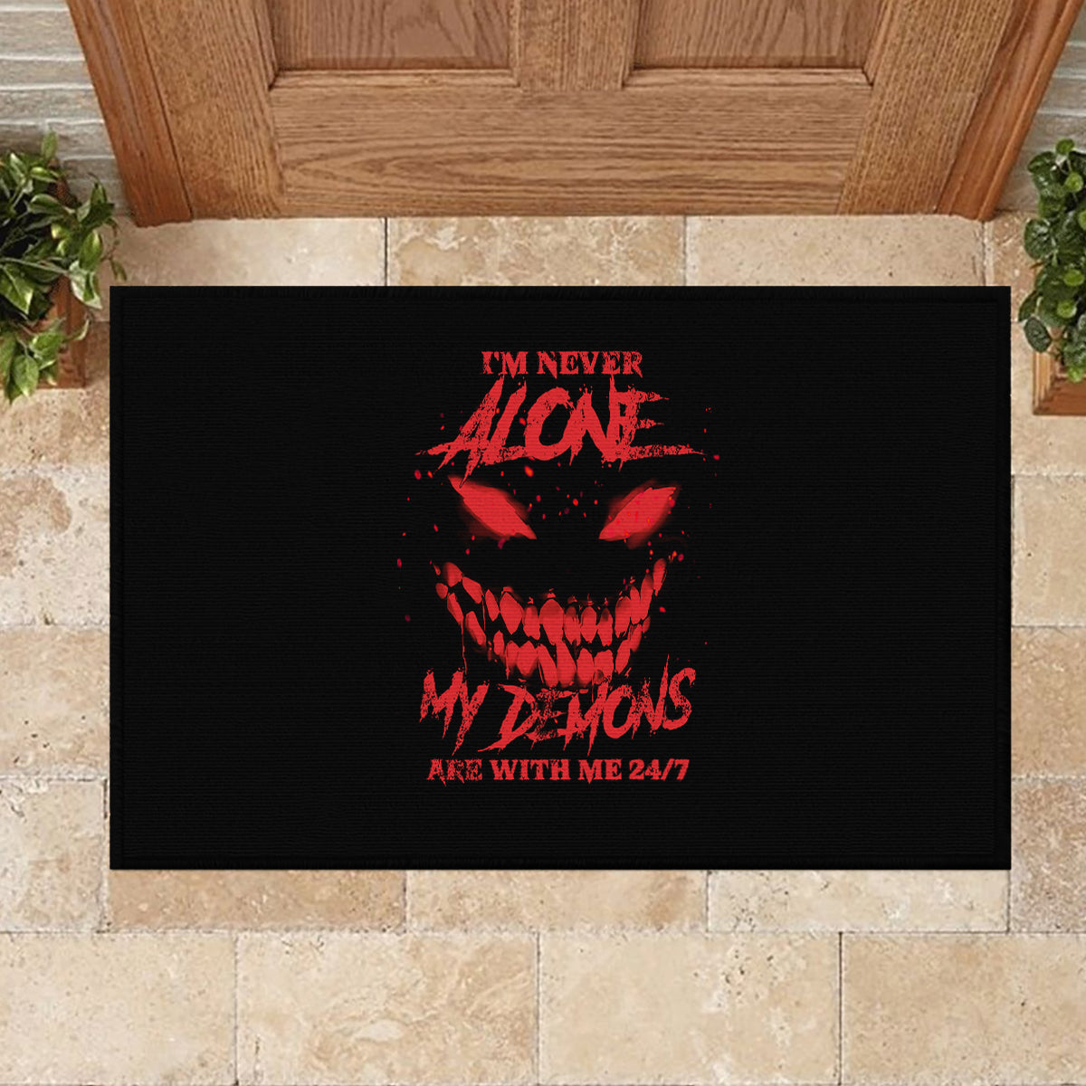 I'm Never Alone My Demon Are With Me Rubber Doormat - Wonder Print Shop