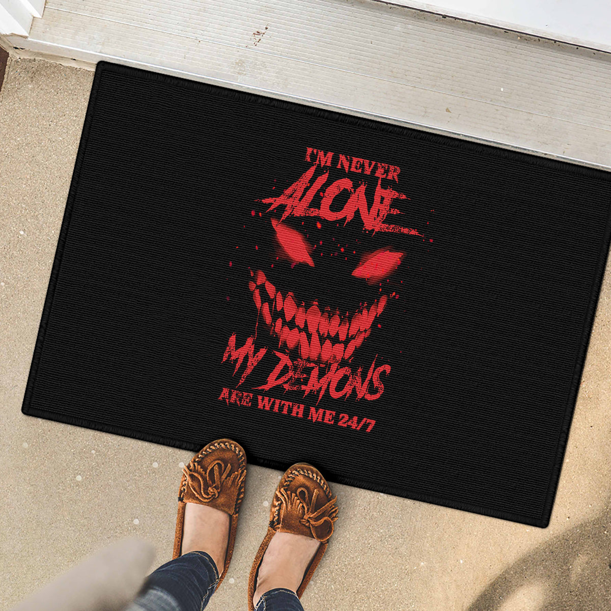 I'm Never Alone My Demon Are With Me Rubber Doormat - Wonder Print Shop