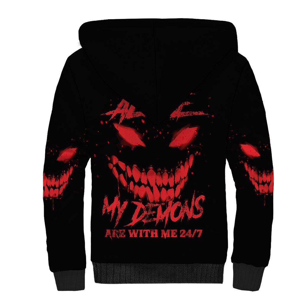 I'm Never Alone My Demon Are With Me Sherpa Hoodie - Wonder Print Shop
