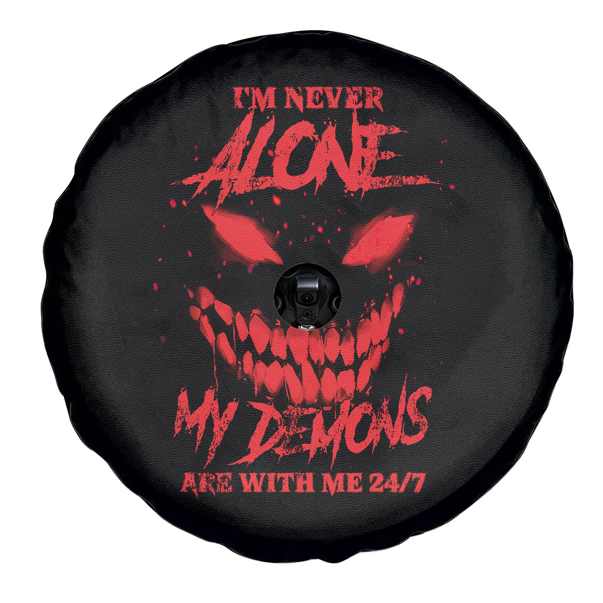 I'm Never Alone My Demon Are With Me Spare Tire Cover - Wonder Print Shop