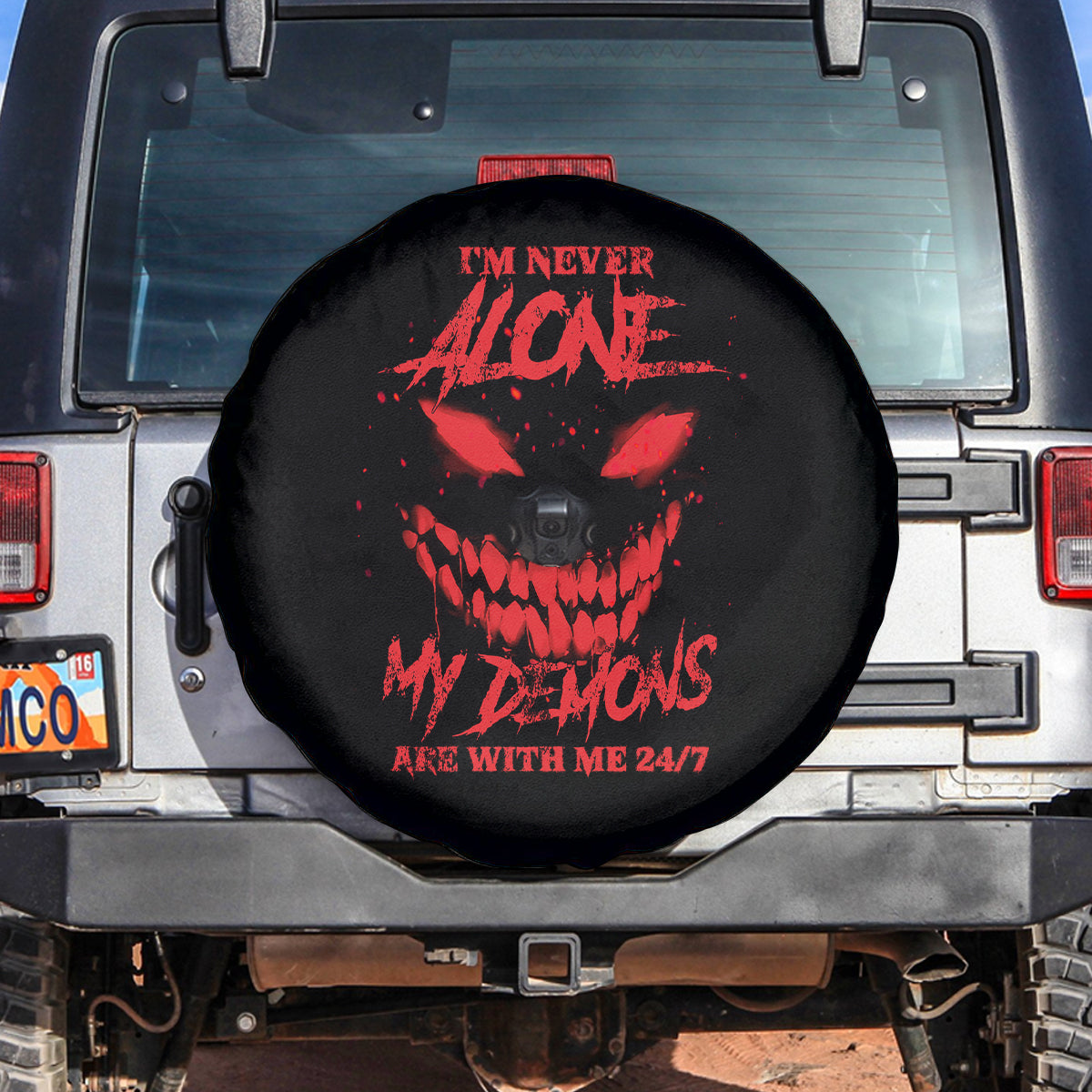 I'm Never Alone My Demon Are With Me Spare Tire Cover - Wonder Print Shop