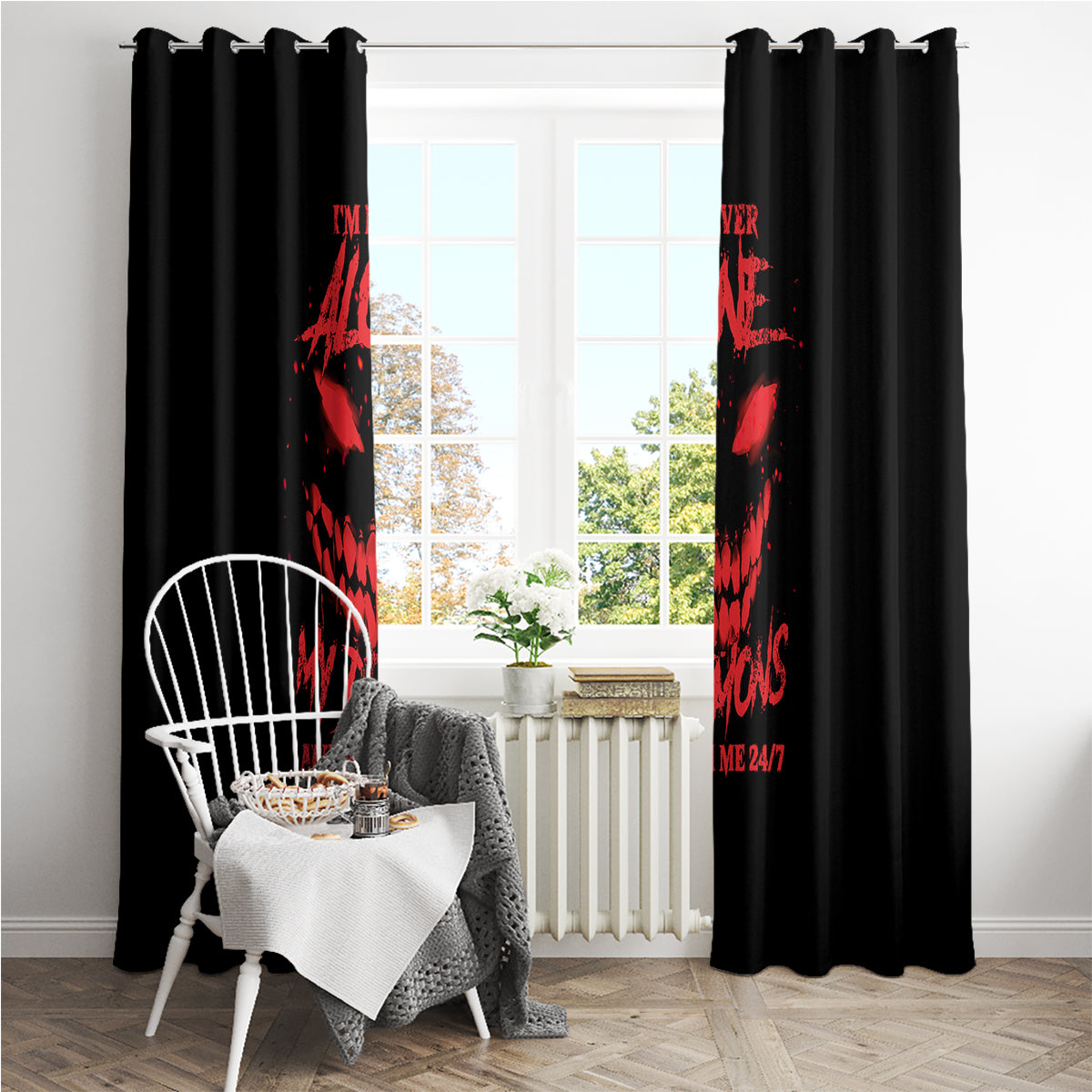 I'm Never Alone My Demon Are With Me Window Curtain - Wonder Print Shop