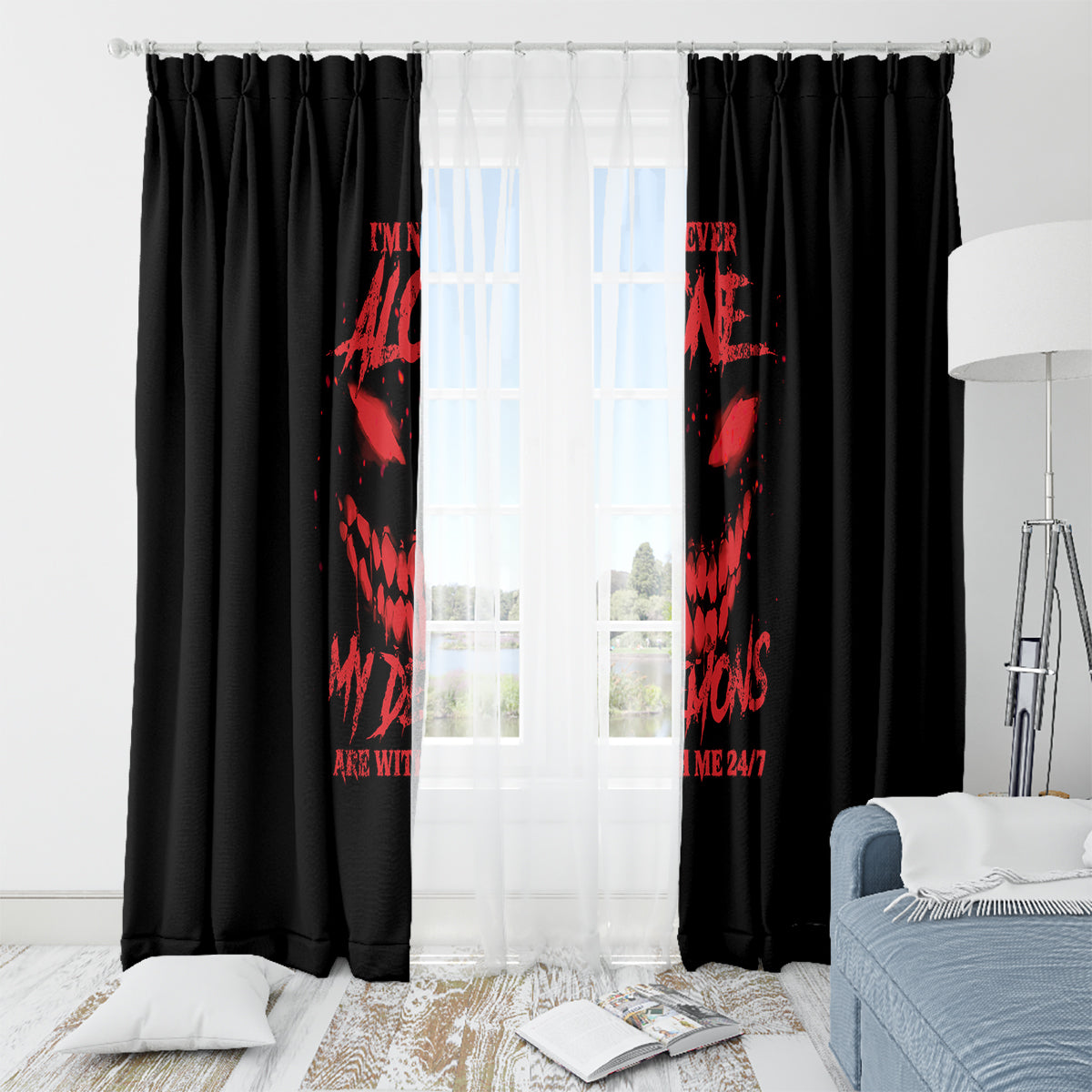 I'm Never Alone My Demon Are With Me Window Curtain - Wonder Print Shop