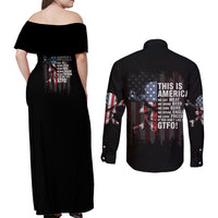 This Is America Patriotic Skull Couples Matching Off Shoulder Maxi Dress and Long Sleeve Button Shirt - Wonder Print Shop