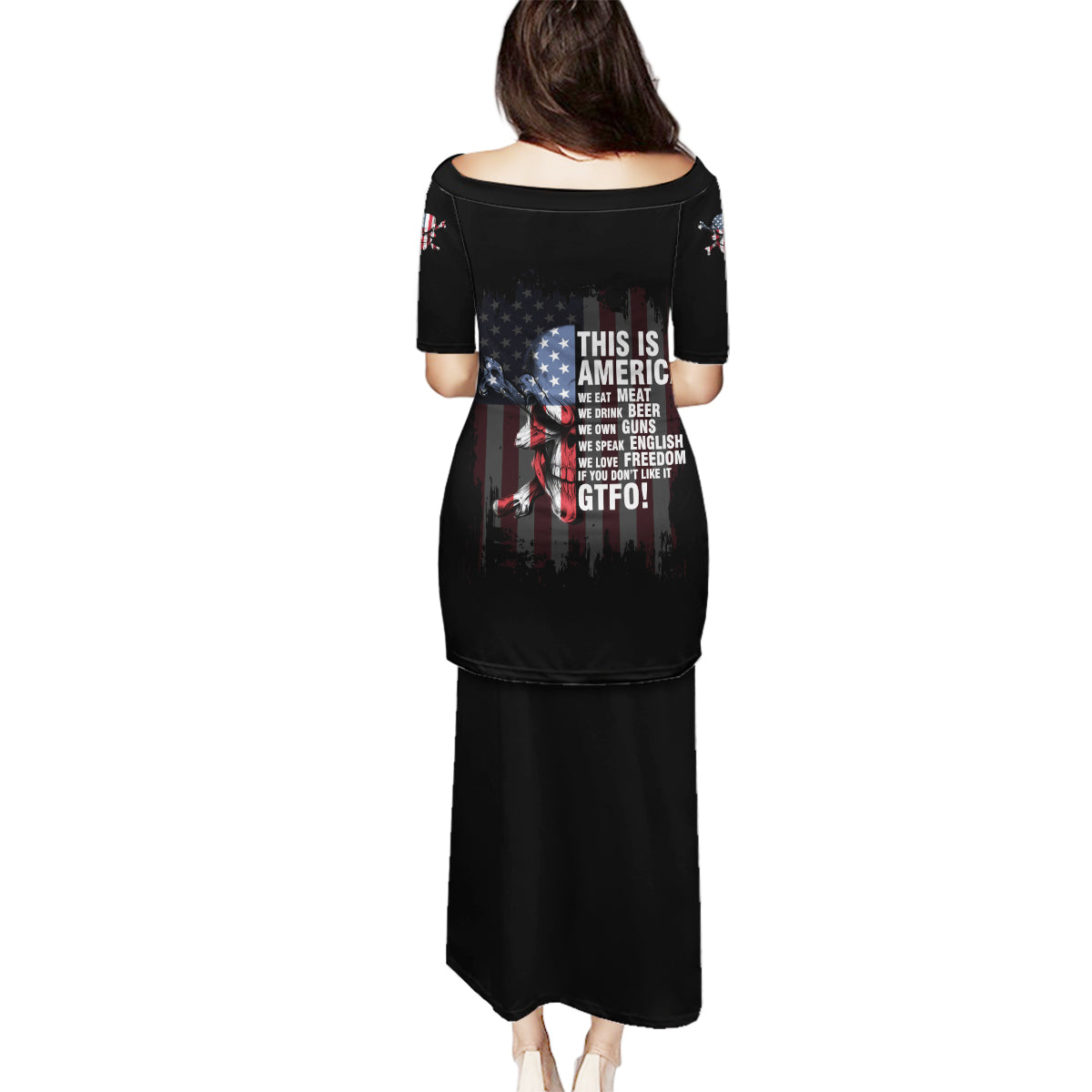 This Is America Patriotic Skull Family Matching Puletasi Dress and Hawaiian Shirt - Wonder Print Shop