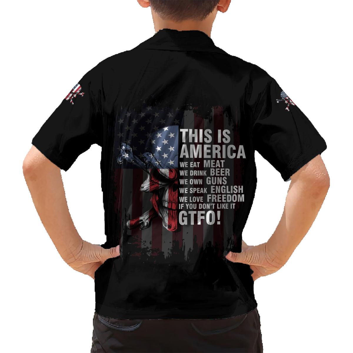 This Is America Patriotic Skull Kid Hawaiian Shirt - Wonder Print Shop