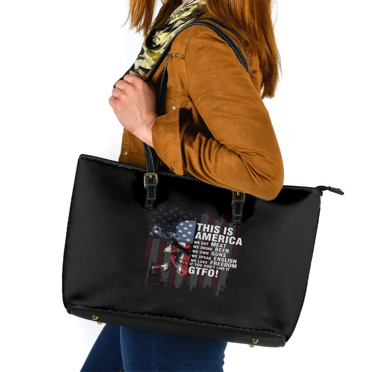 This Is America Patriotic Skull Leather Tote Bag - Wonder Print Shop