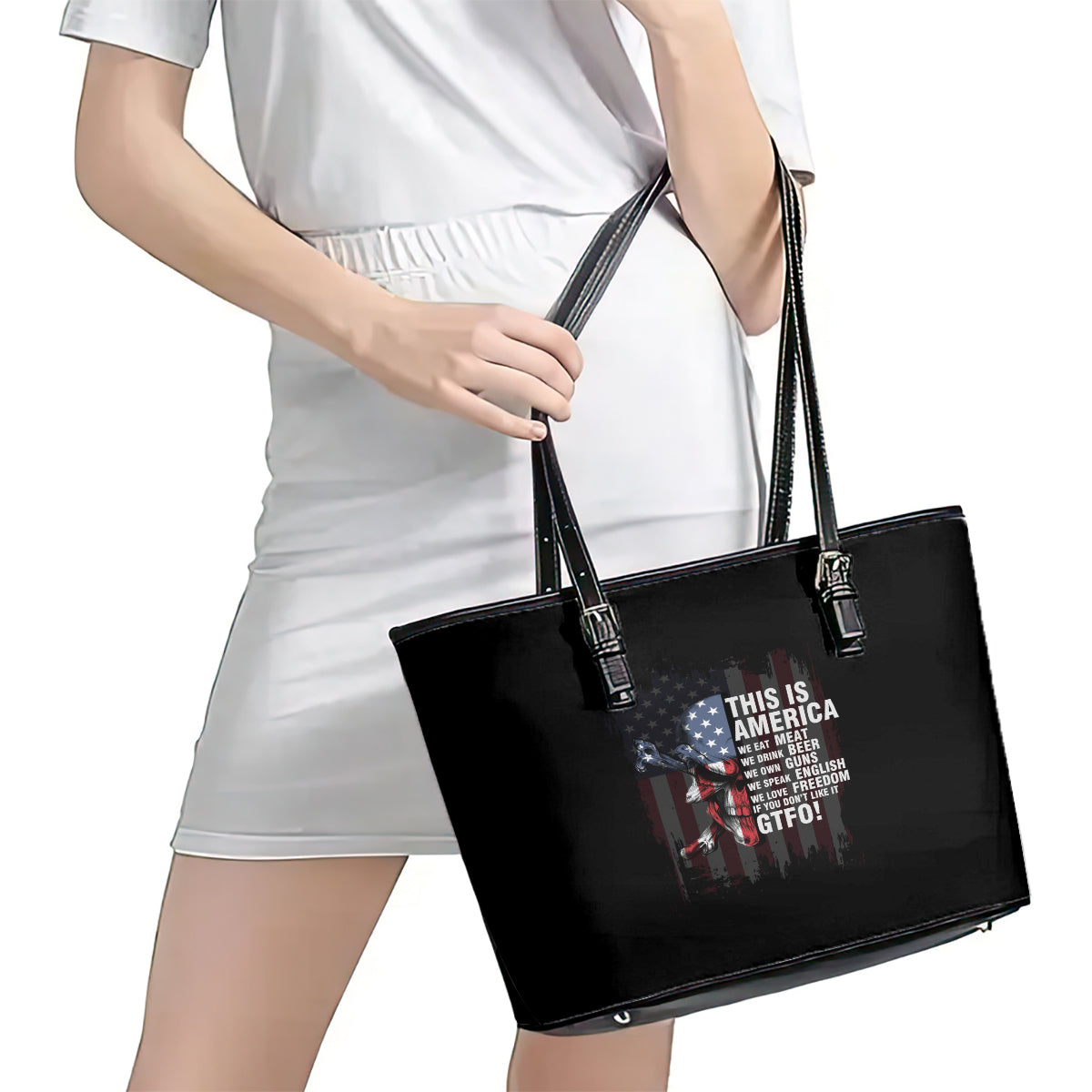 This Is America Patriotic Skull Leather Tote Bag - Wonder Print Shop