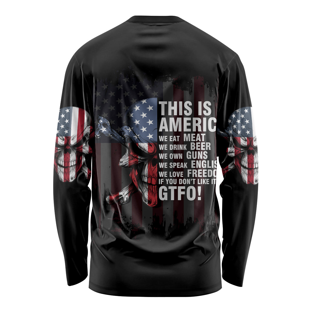 This Is America Patriotic Skull Long Sleeve Shirt - Wonder Print Shop