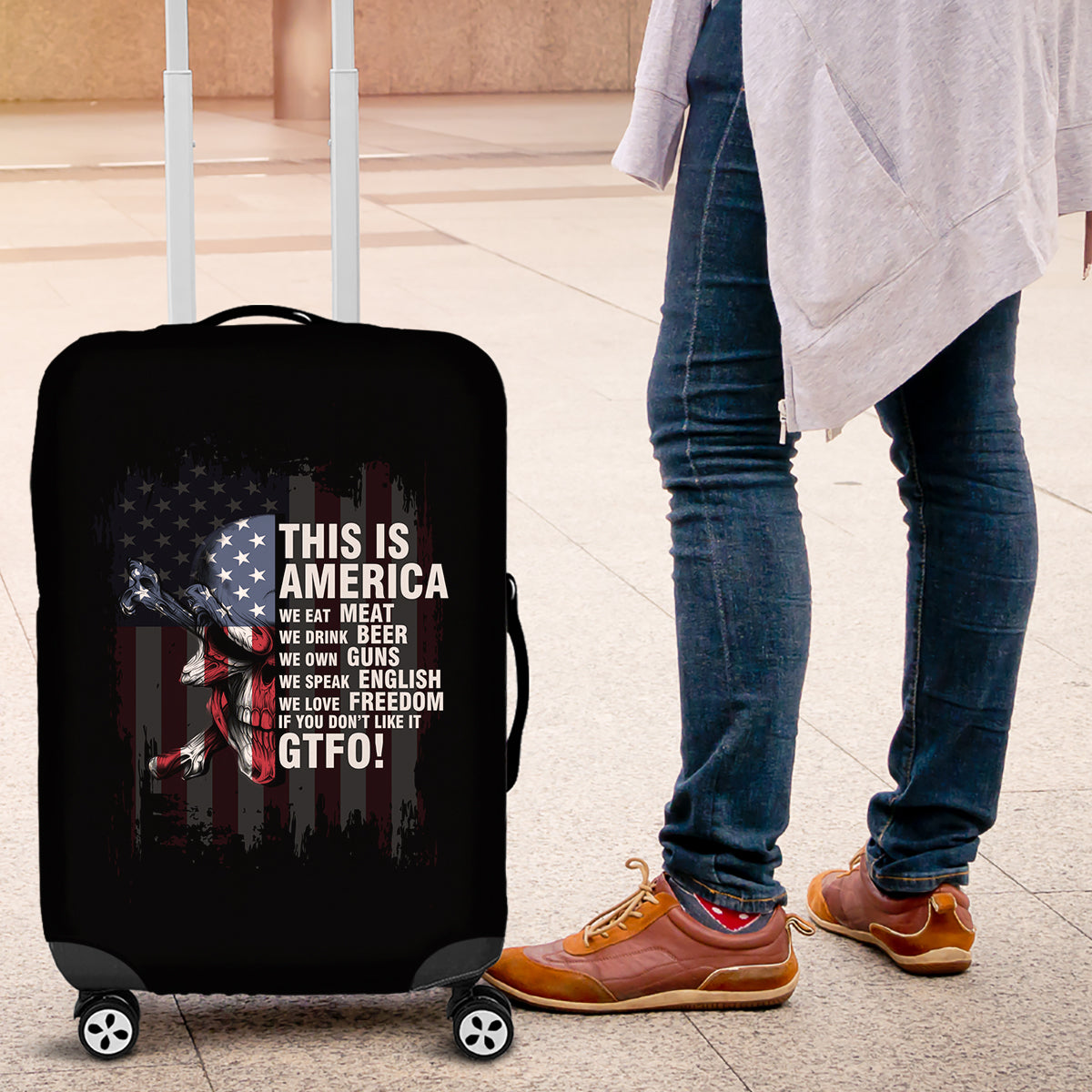 This Is America Patriotic Skull Luggage Cover - Wonder Print Shop