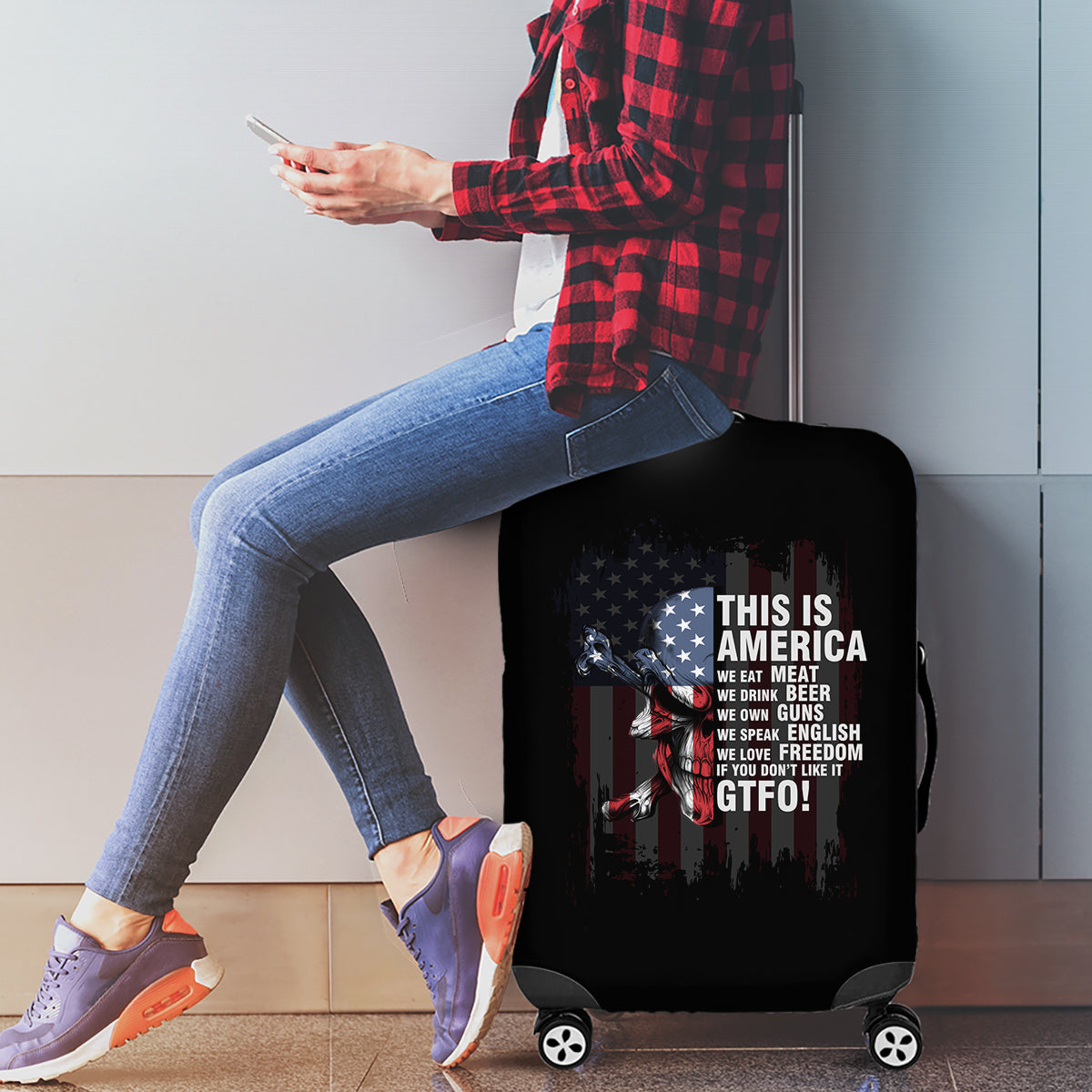 This Is America Patriotic Skull Luggage Cover - Wonder Print Shop