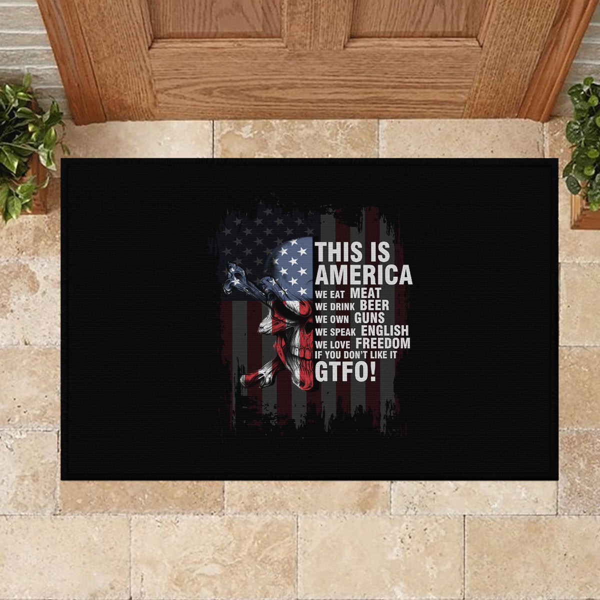 This Is America Patriotic Skull Rubber Doormat - Wonder Print Shop