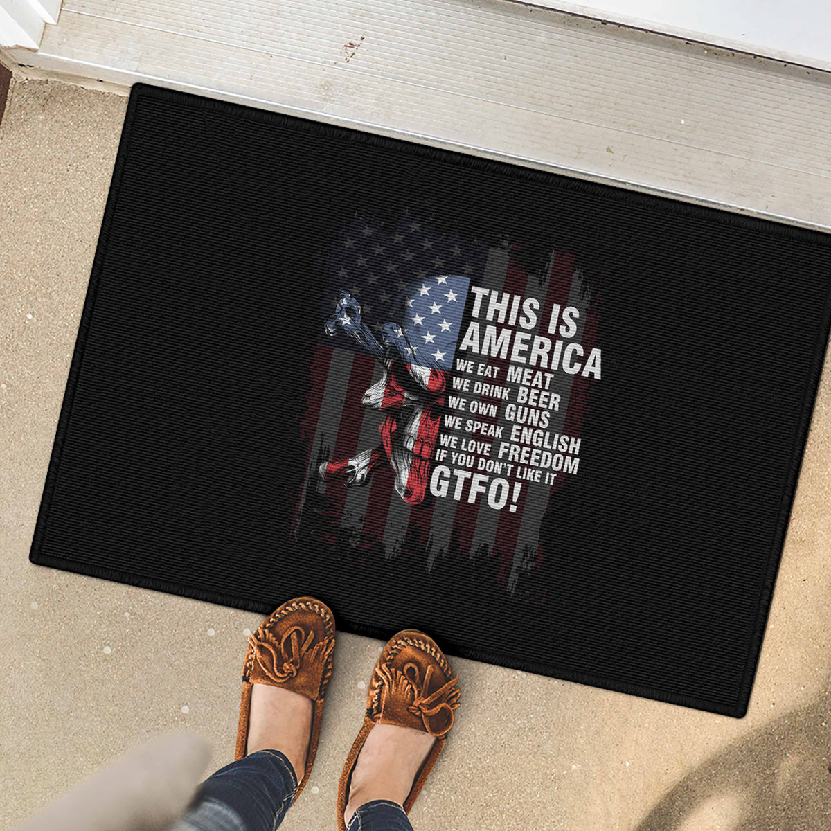 This Is America Patriotic Skull Rubber Doormat - Wonder Print Shop