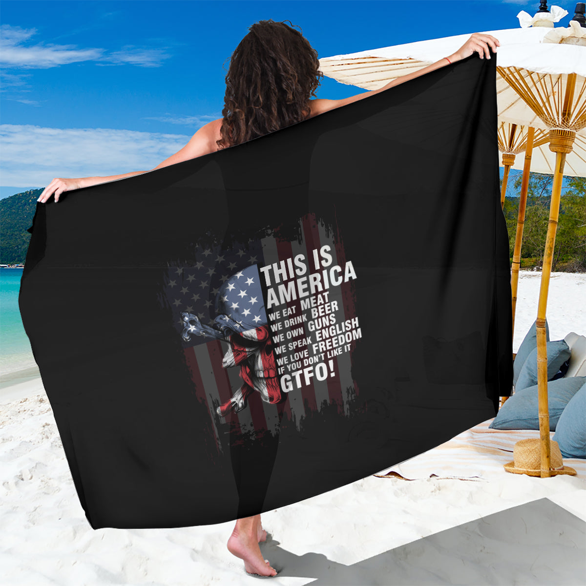 This Is America Patriotic Skull Sarong - Wonder Print Shop
