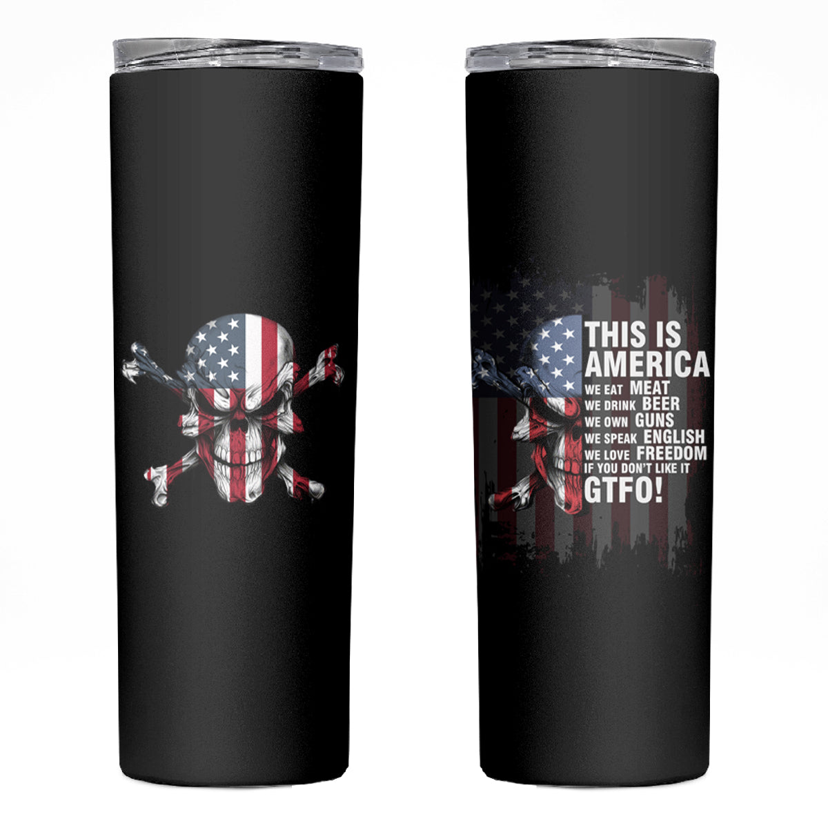 This Is America Patriotic Skull Skinny Tumbler - Wonder Print Shop