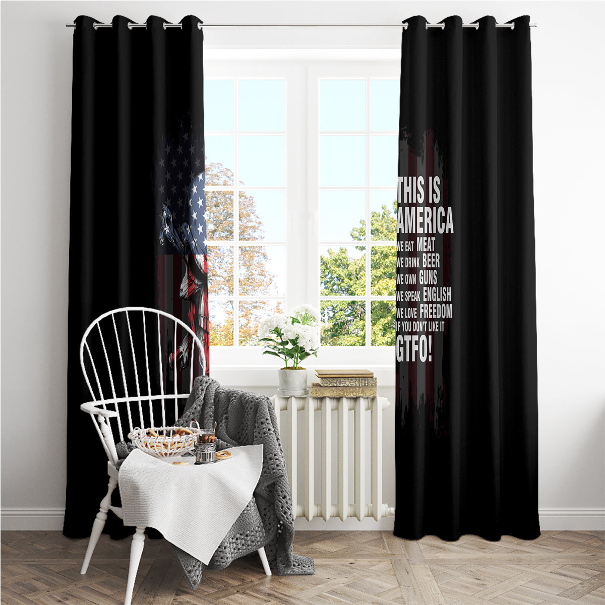 This Is America Patriotic Skull Window Curtain - Wonder Print Shop