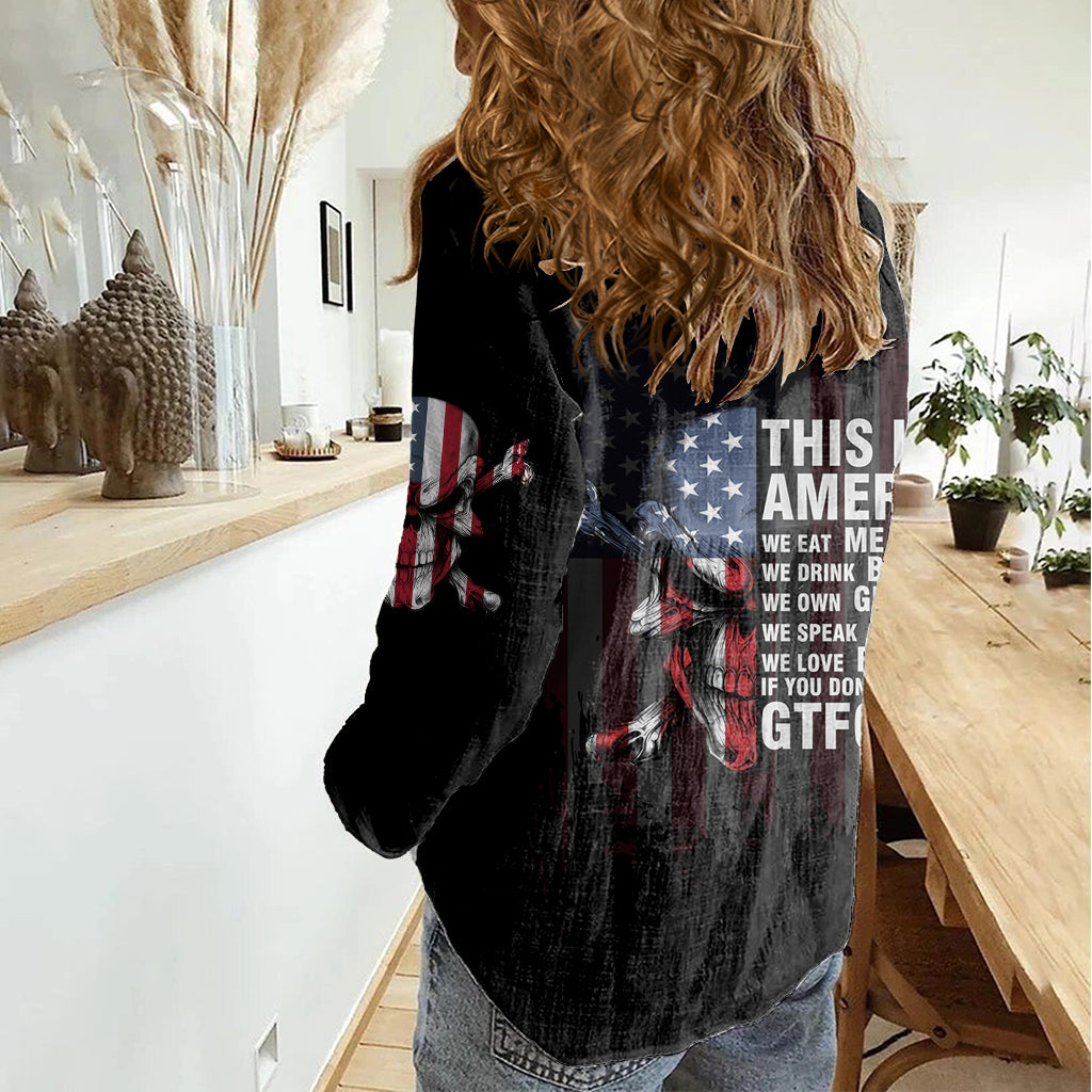 This Is America Patriotic Skull Women Casual Shirt - Wonder Print Shop