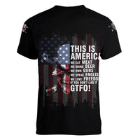 This Is America Patriotic Skull Women V Neck T Shirt - Wonder Print Shop