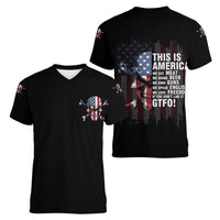 This Is America Patriotic Skull Women V Neck T Shirt - Wonder Print Shop