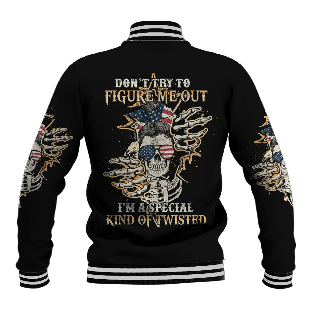 Don't Try To Figure Me Out Baseball Jacket - Wonder Print Shop
