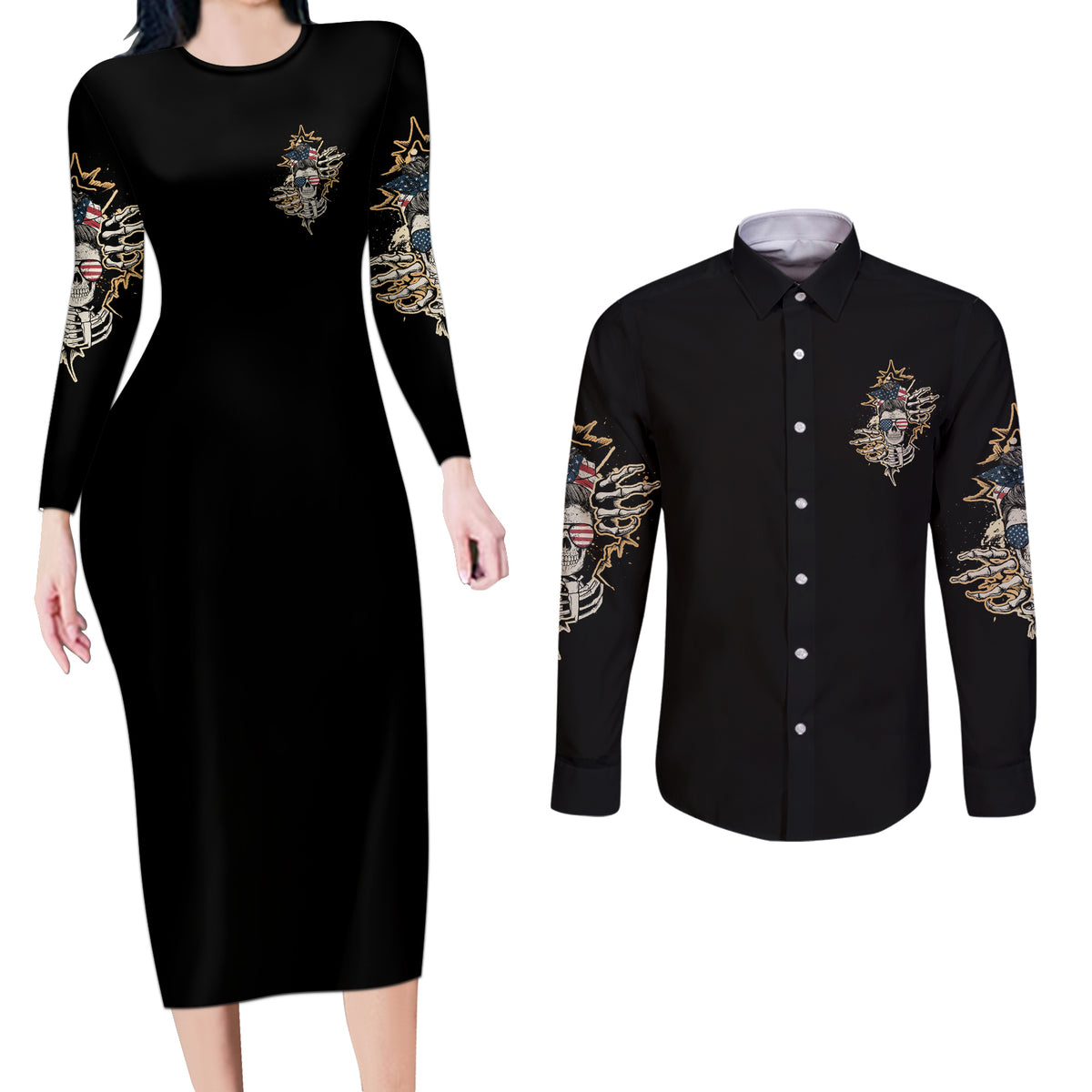 Don't Try To Figure Me Out Couples Matching Long Sleeve Bodycon Dress and Long Sleeve Button Shirt - Wonder Print Shop