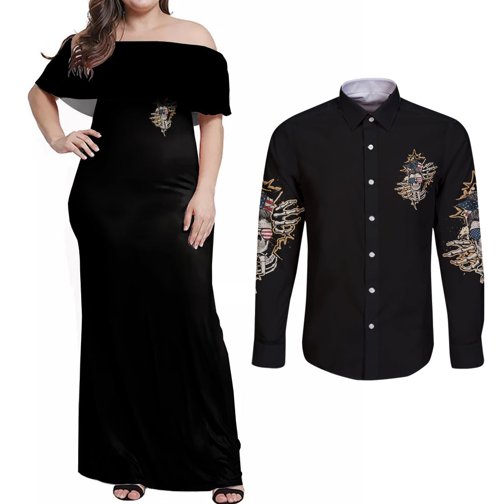 Don't Try To Figure Me Out Couples Matching Off Shoulder Maxi Dress and Long Sleeve Button Shirt - Wonder Print Shop