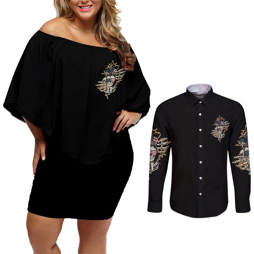 Don't Try To Figure Me Out Couples Matching Off Shoulder Short Dress and Long Sleeve Button Shirt - Wonder Print Shop