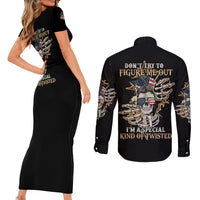 Don't Try To Figure Me Out Couples Matching Short Sleeve Bodycon Dress and Long Sleeve Button Shirt - Wonder Print Shop