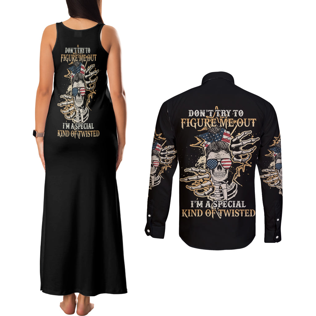Don't Try To Figure Me Out Couples Matching Tank Maxi Dress and Long Sleeve Button Shirt - Wonder Print Shop