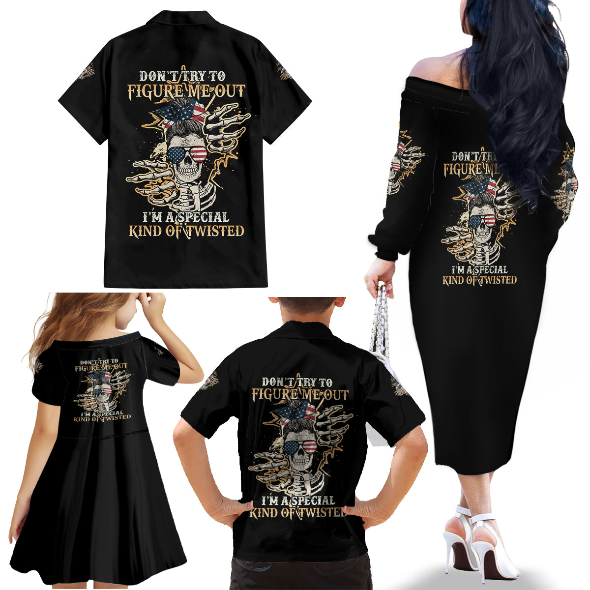 Don't Try To Figure Me Out Family Matching Off Shoulder Long Sleeve Dress and Hawaiian Shirt - Wonder Print Shop