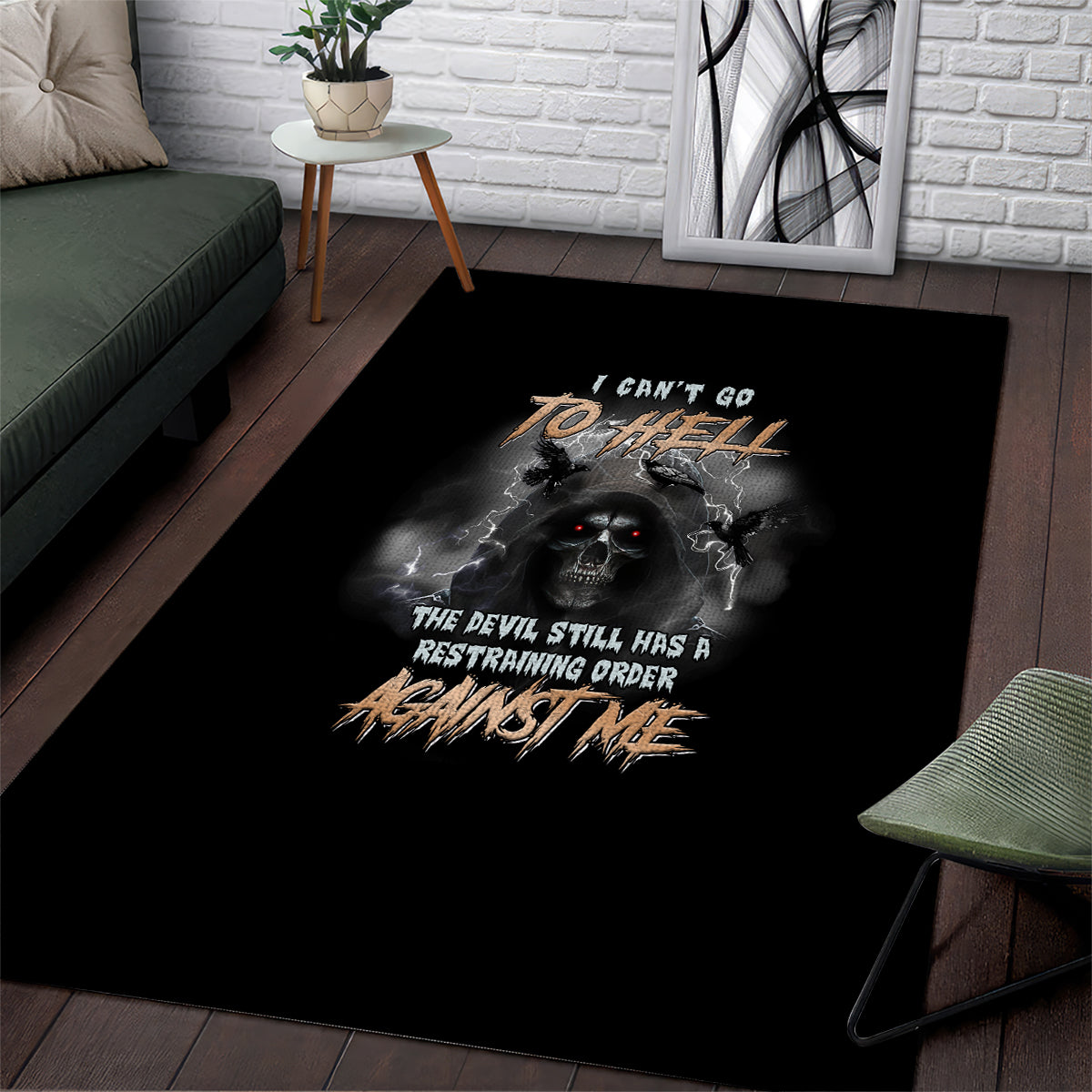I Can't Go To Hell Reaper Bat Area Rug - Wonder Print Shop