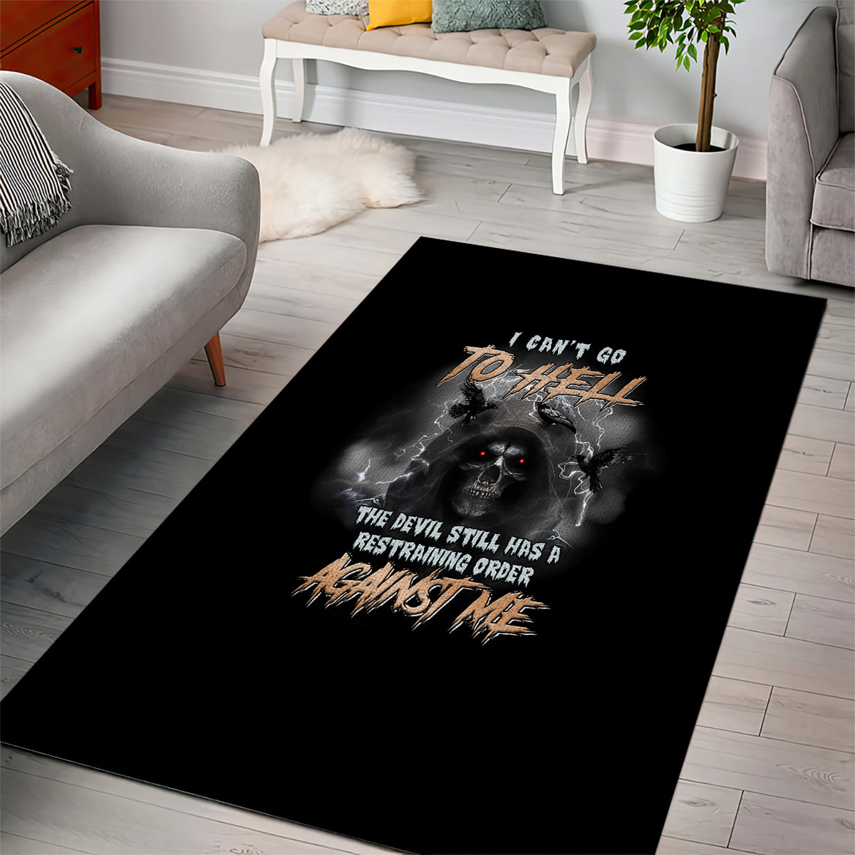 I Can't Go To Hell Reaper Bat Area Rug - Wonder Print Shop
