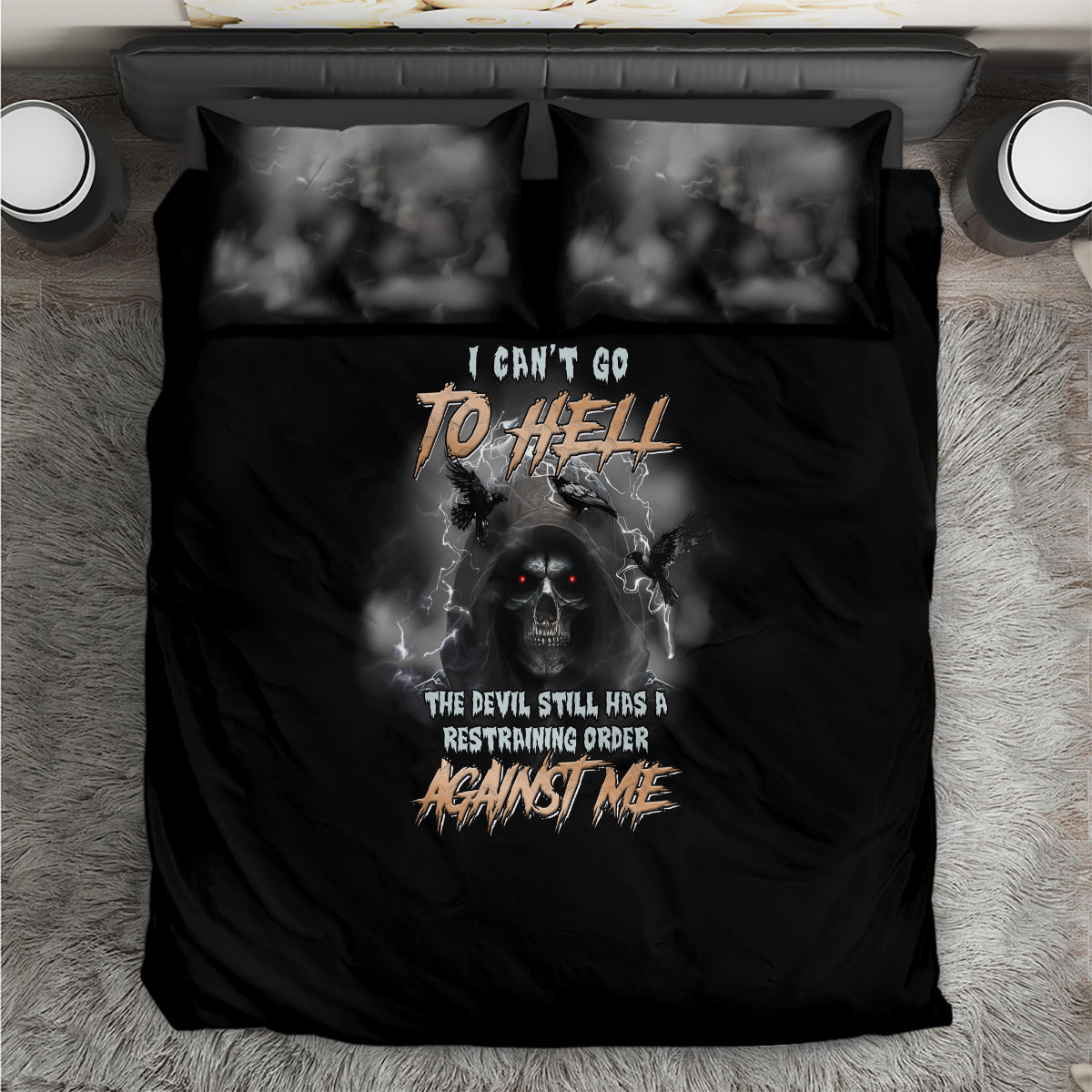 I Can't Go To Hell Reaper Bat Bedding Set - Wonder Print Shop