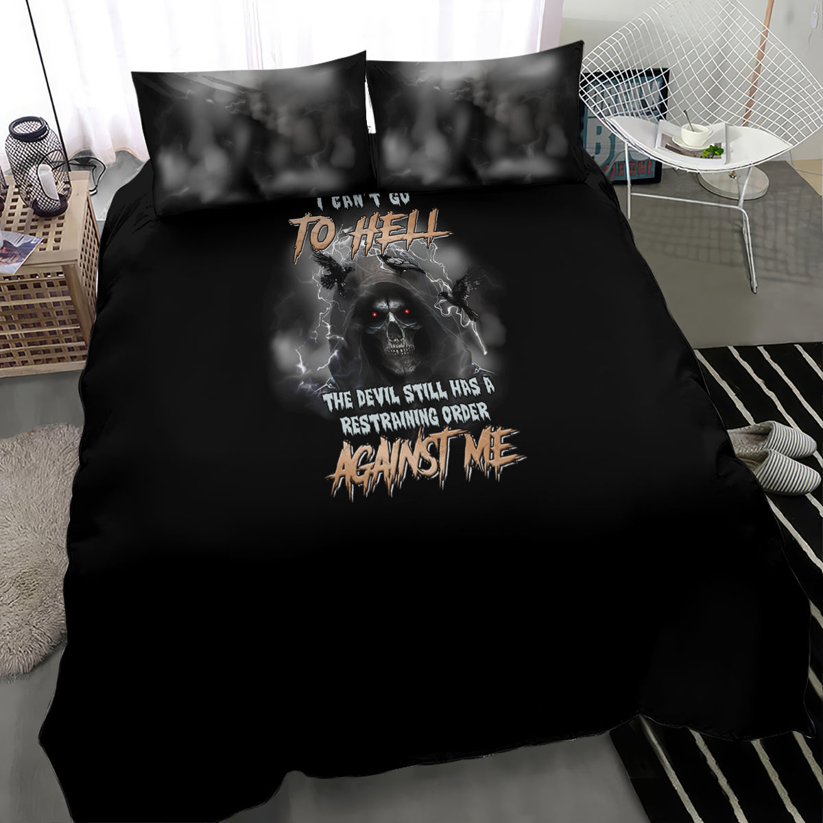 I Can't Go To Hell Reaper Bat Bedding Set - Wonder Print Shop