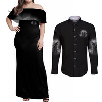 I Can't Go To Hell Reaper Bat Couples Matching Off Shoulder Maxi Dress and Long Sleeve Button Shirt - Wonder Print Shop