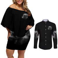 I Can't Go To Hell Reaper Bat Couples Matching Off Shoulder Short Dress and Long Sleeve Button Shirt - Wonder Print Shop