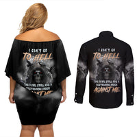 I Can't Go To Hell Reaper Bat Couples Matching Off Shoulder Short Dress and Long Sleeve Button Shirt - Wonder Print Shop