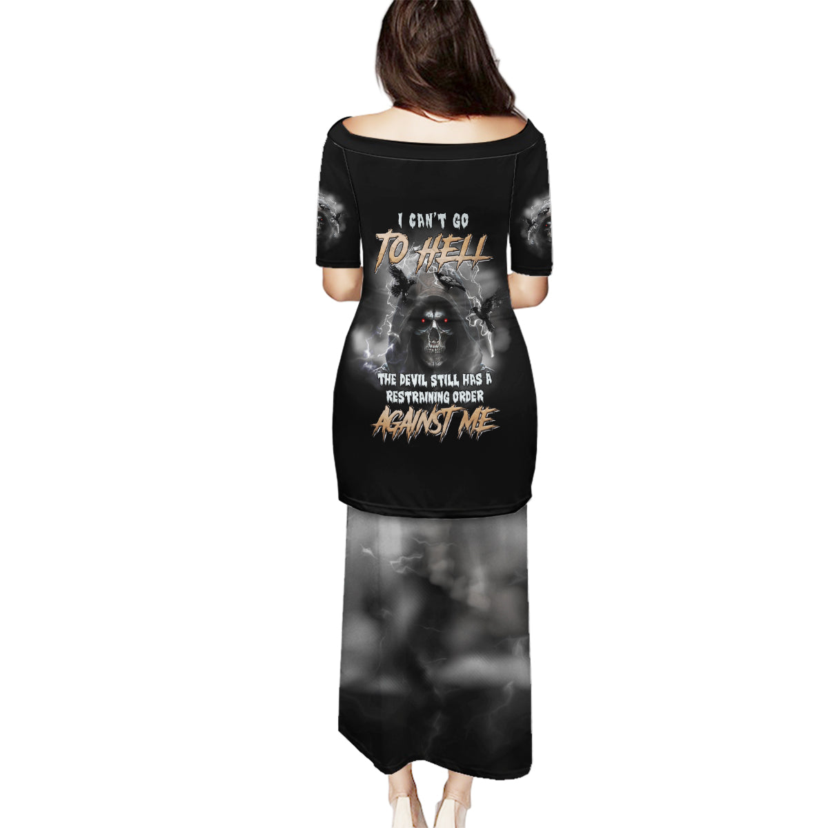 I Can't Go To Hell Reaper Bat Family Matching Puletasi Dress and Hawaiian Shirt - Wonder Print Shop