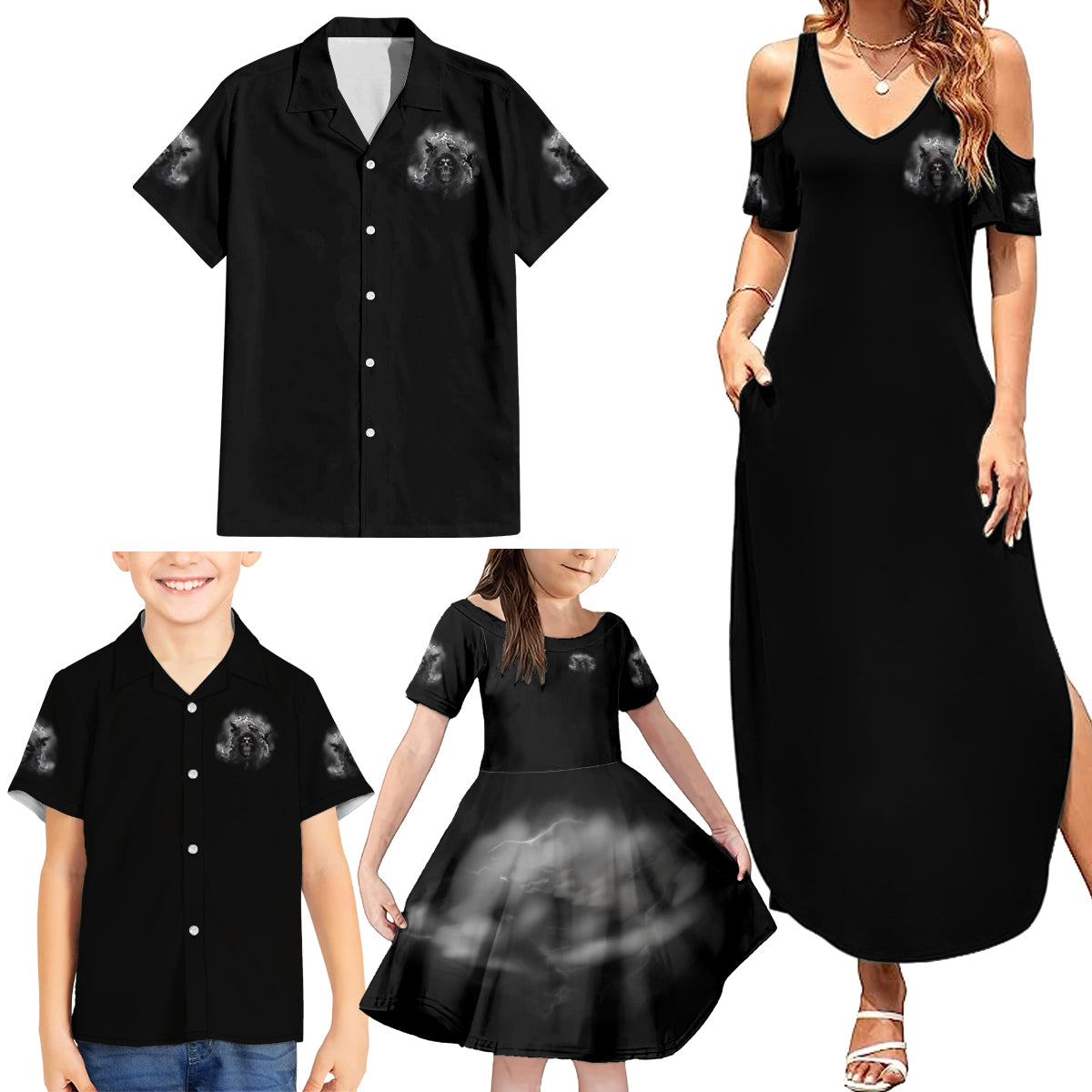 I Can't Go To Hell Reaper Bat Family Matching Summer Maxi Dress and Hawaiian Shirt - Wonder Print Shop