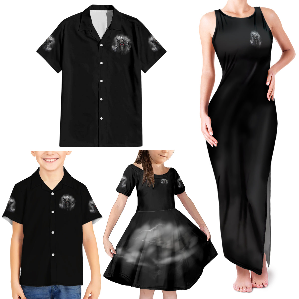 I Can't Go To Hell Reaper Bat Family Matching Tank Maxi Dress and Hawaiian Shirt - Wonder Print Shop