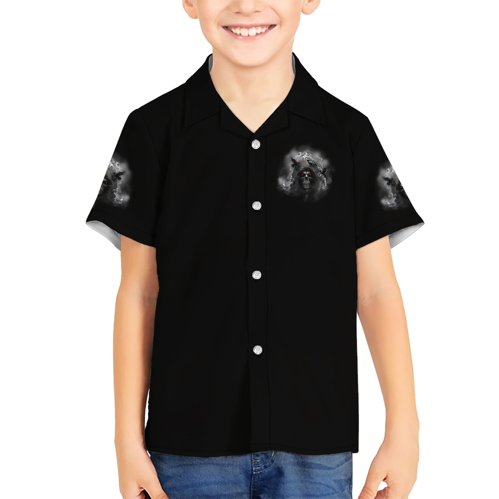 I Can't Go To Hell Reaper Bat Kid Hawaiian Shirt - Wonder Print Shop