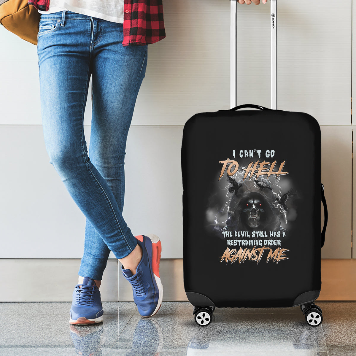 I Can't Go To Hell Reaper Bat Luggage Cover - Wonder Print Shop