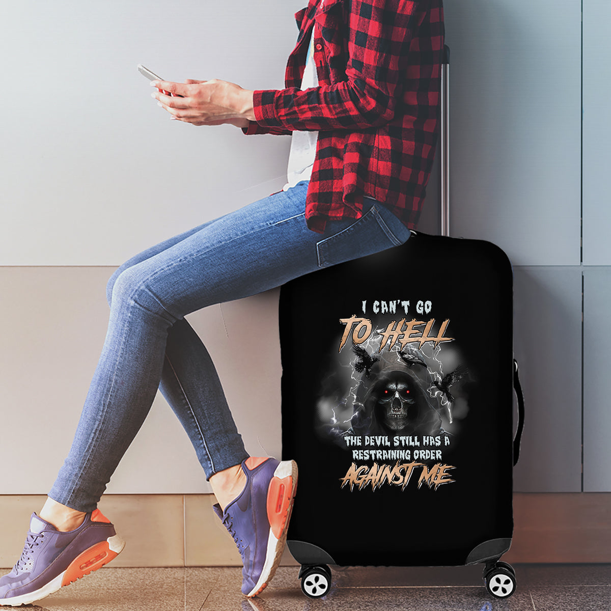 I Can't Go To Hell Reaper Bat Luggage Cover - Wonder Print Shop