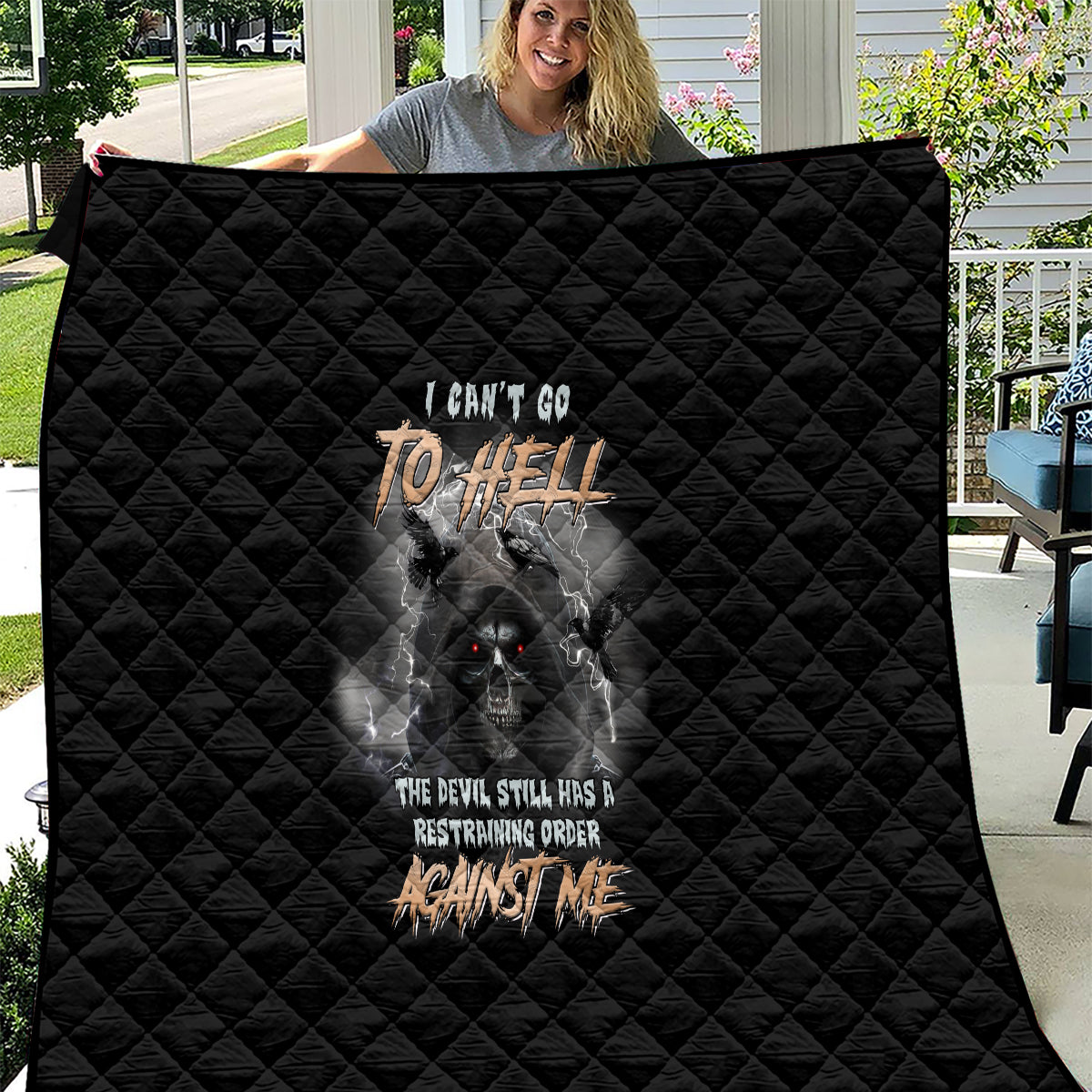 I Can't Go To Hell Reaper Bat Quilt - Wonder Print Shop