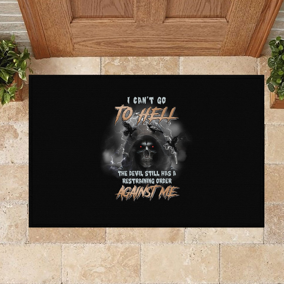 I Can't Go To Hell Reaper Bat Rubber Doormat - Wonder Print Shop