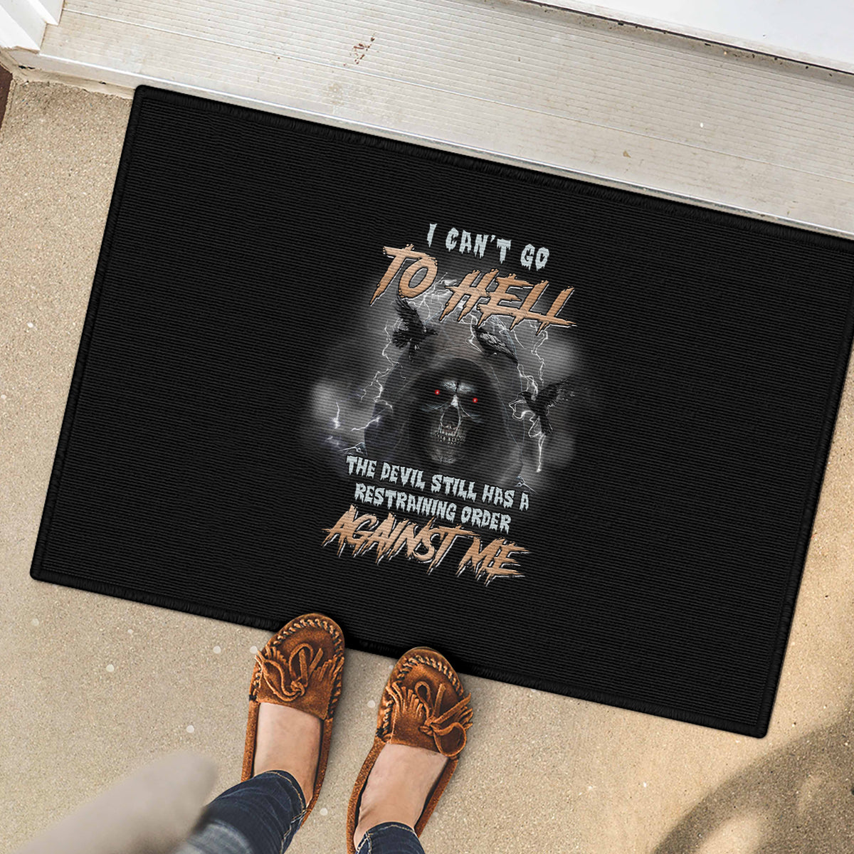 I Can't Go To Hell Reaper Bat Rubber Doormat - Wonder Print Shop